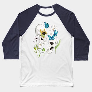 Flower and Butterfly and Skull Baseball T-Shirt